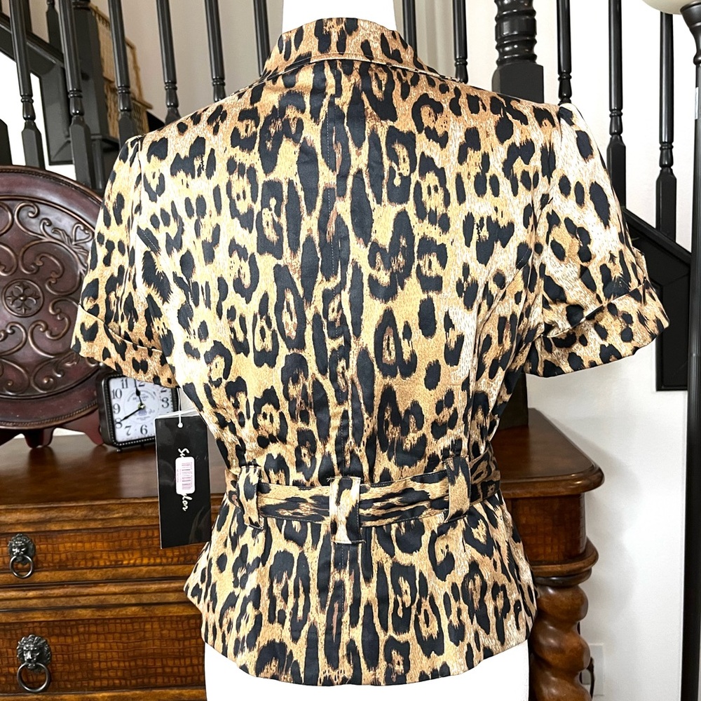 NWT Brown/Black Leopard Print Tie-Waist Top - Picture 4 of 9